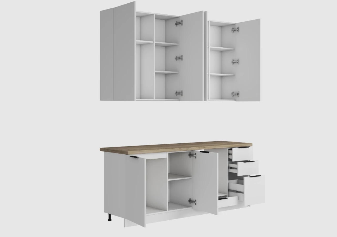 Кухня Homa МК стиль 200x60x25 см, ЛДСП, Белый шагрень, МК стиль, столешница 38 мм