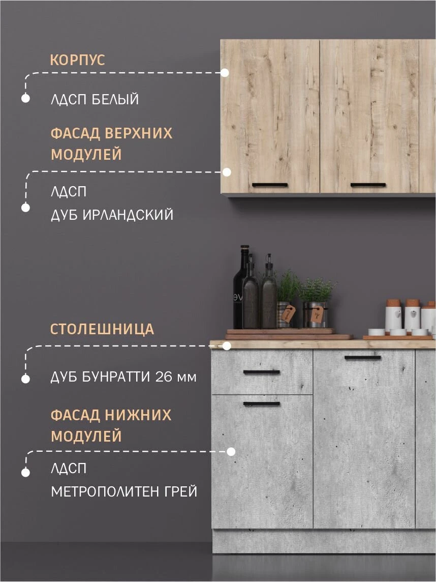 Кухня Fortuna_kids "Мебельная фабрика версаль", ЛДСП, цвет белый, лофт, 180х84х62 см